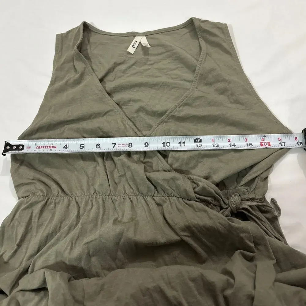 Pact Women’s XL Side Tie Wrap Midi Tank Dress Green Cotton Comfy Casual Staple - Picture 8 of 8
